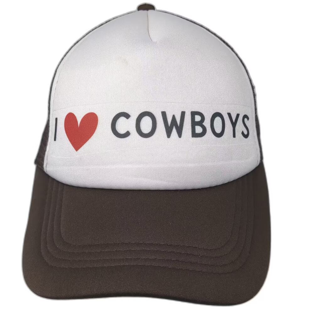 Toptie Trucker Hat Brown White OS I Love Cowboys Mesh Back Snapback Adjustable
